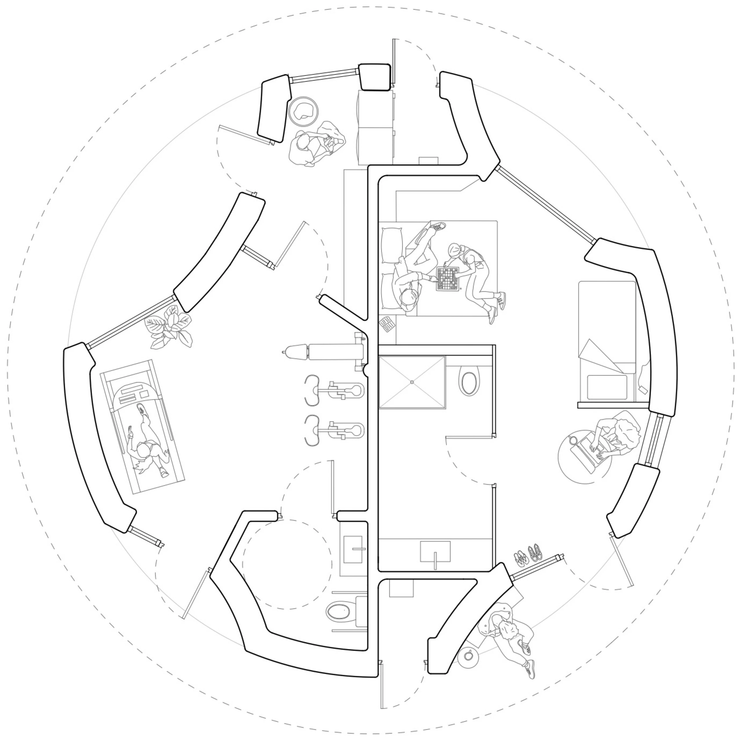 Floorplan drawing of the 3D-printed Community House