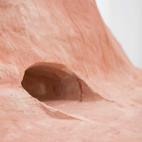A close up of the model cave entrance.