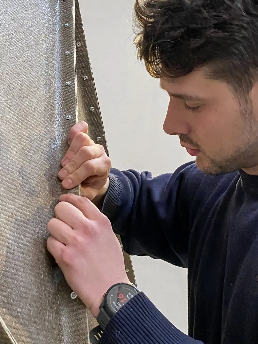 Phillippe inspecting a seam of the dome