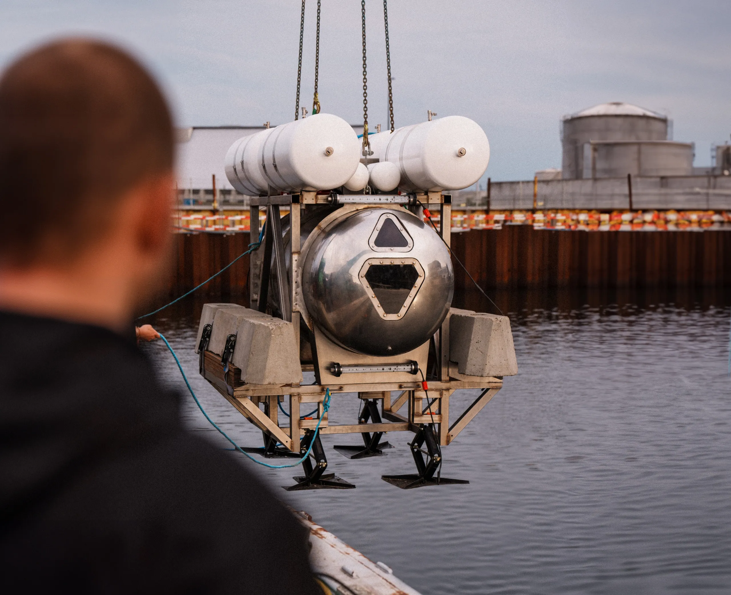 The habitat being lowered into water