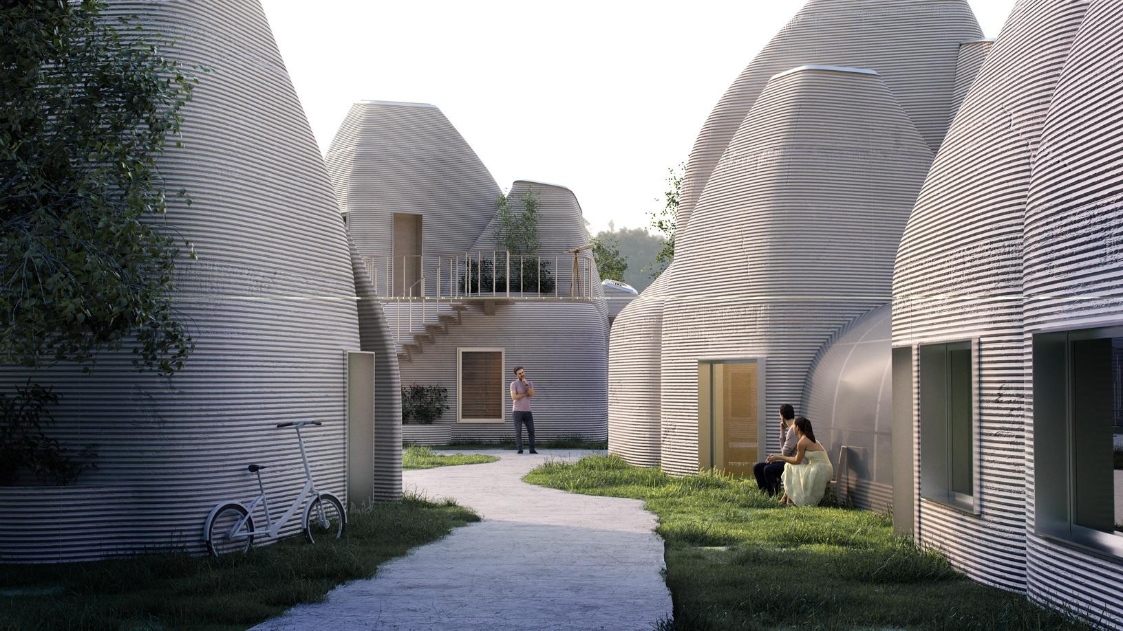 Render of project IDUN 3D-printed houses