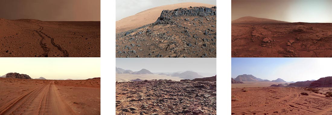 comparison of the environment of Mars and the Wadi Rum desert. They are very similar visually.